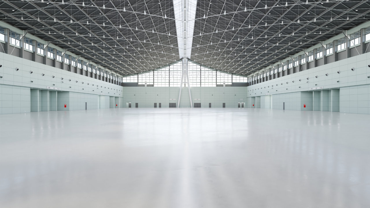 Clean white storage hall interior