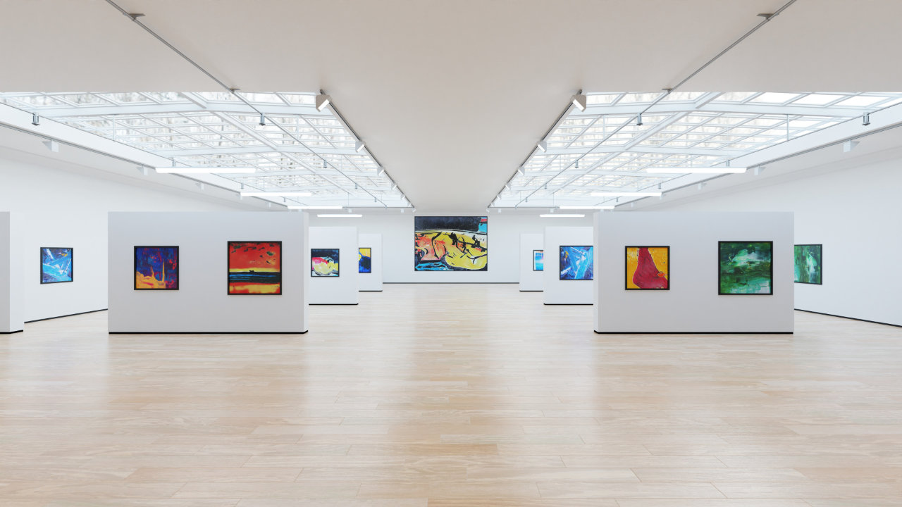 Exhibition hall interior with space-frame roof